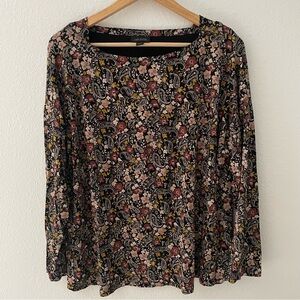 J Jill Blouse Wearever Collection Womens XLP Black Brown Paisley Drop Shoulder